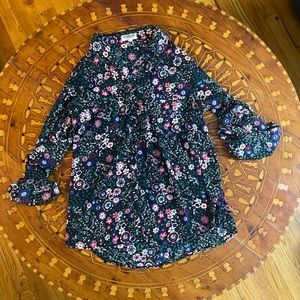 Express Portofino Shirt Button Down Slim Fit Black Floral